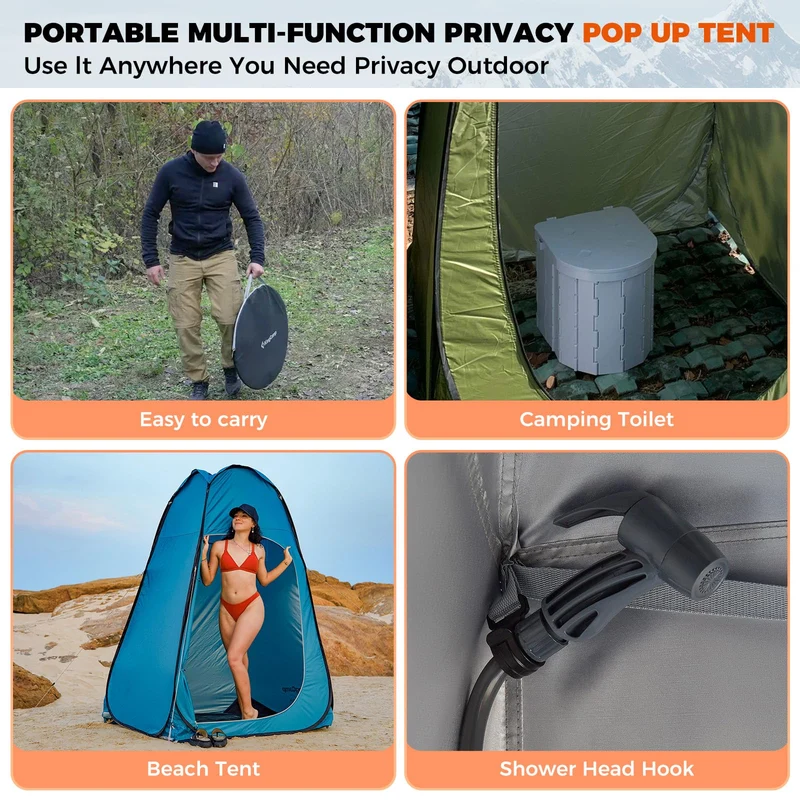 KingCamp Pop-Up Camping Shower Tent with UPF50+ Sun Protection, Portable Changing Room & Toilet Shelter for Beach, Camping & Outdoor Events
