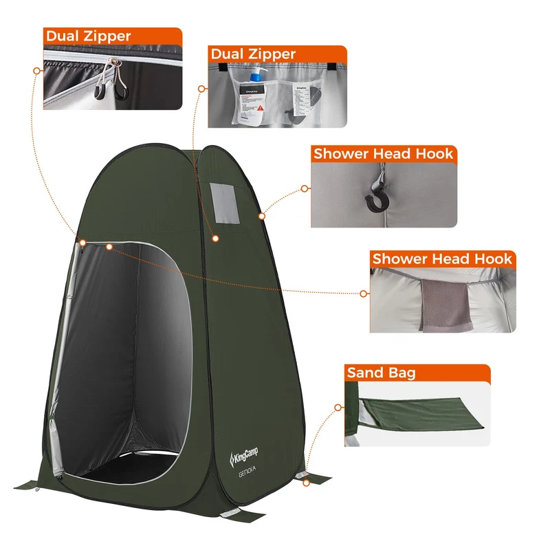 KingCamp Pop-Up Camping Shower Tent with UPF50+ Sun Protection, Portable Changing Room & Toilet Shelter for Beach, Camping & Outdoor Events