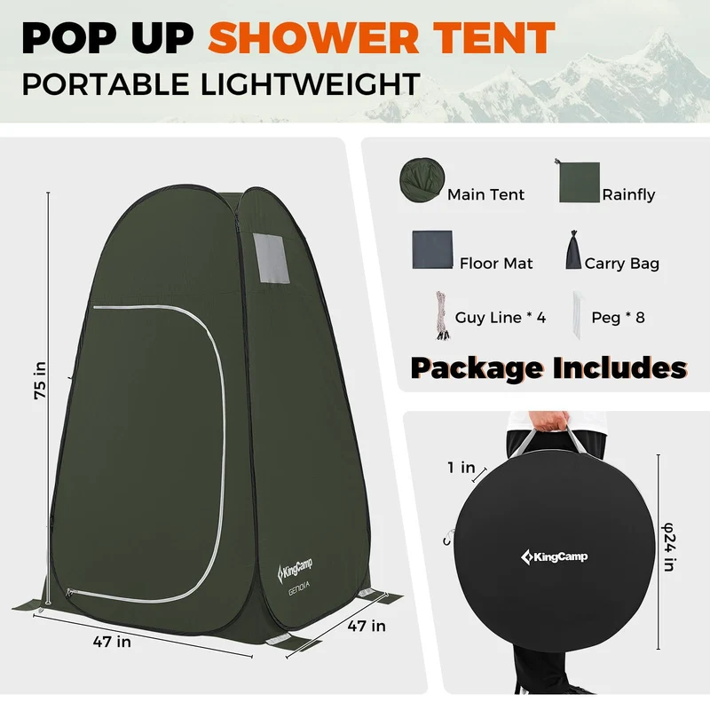 KingCamp Pop-Up Camping Shower Tent with UPF50+ Sun Protection, Portable Changing Room & Toilet Shelter for Beach, Camping & Outdoor Events