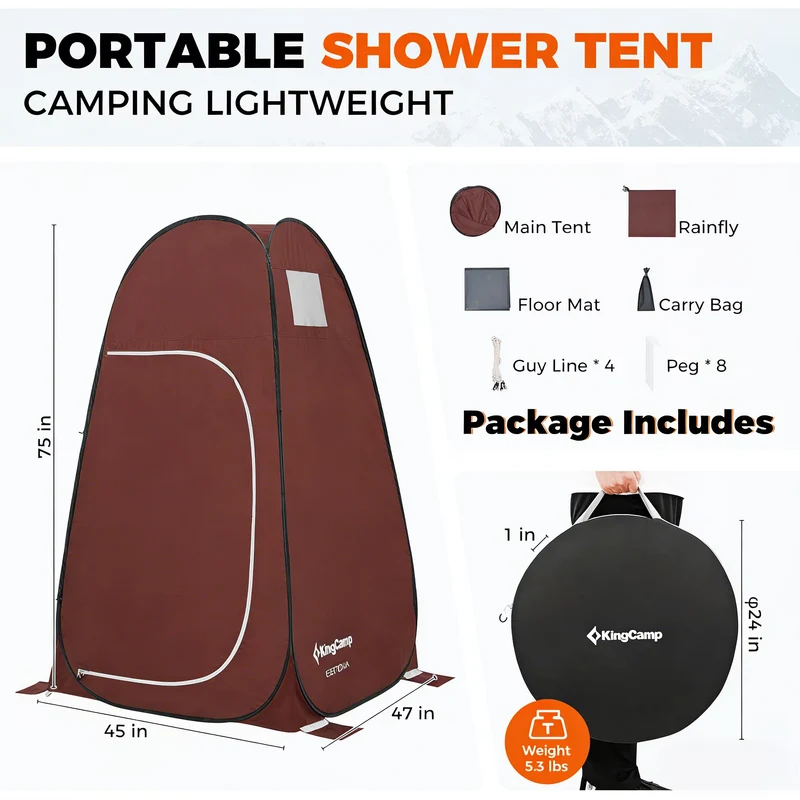 KingCamp Pop-Up Camping Shower Tent with UPF50+ Sun Protection, Portable Changing Room & Toilet Shelter for Beach, Camping & Outdoor Events