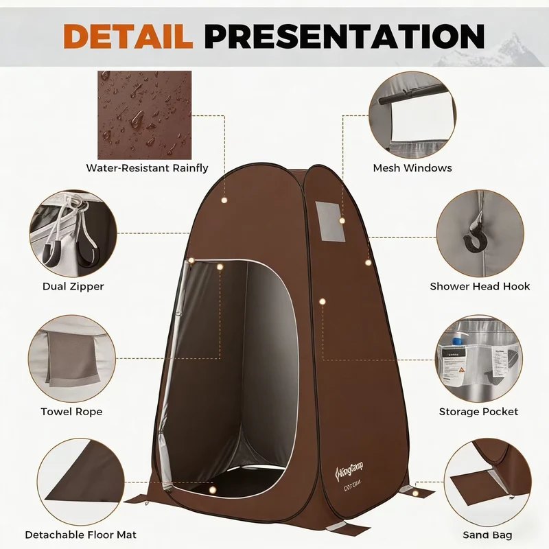 KingCamp Pop-Up Camping Shower Tent with UPF50+ Sun Protection, Portable Changing Room & Toilet Shelter for Beach, Camping & Outdoor Events