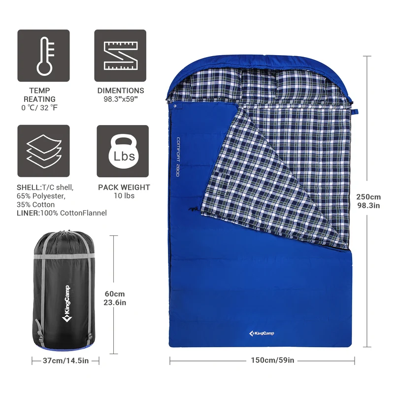 KingCamp COMFORT 280D Hooded Rectangular Sleeping Bag