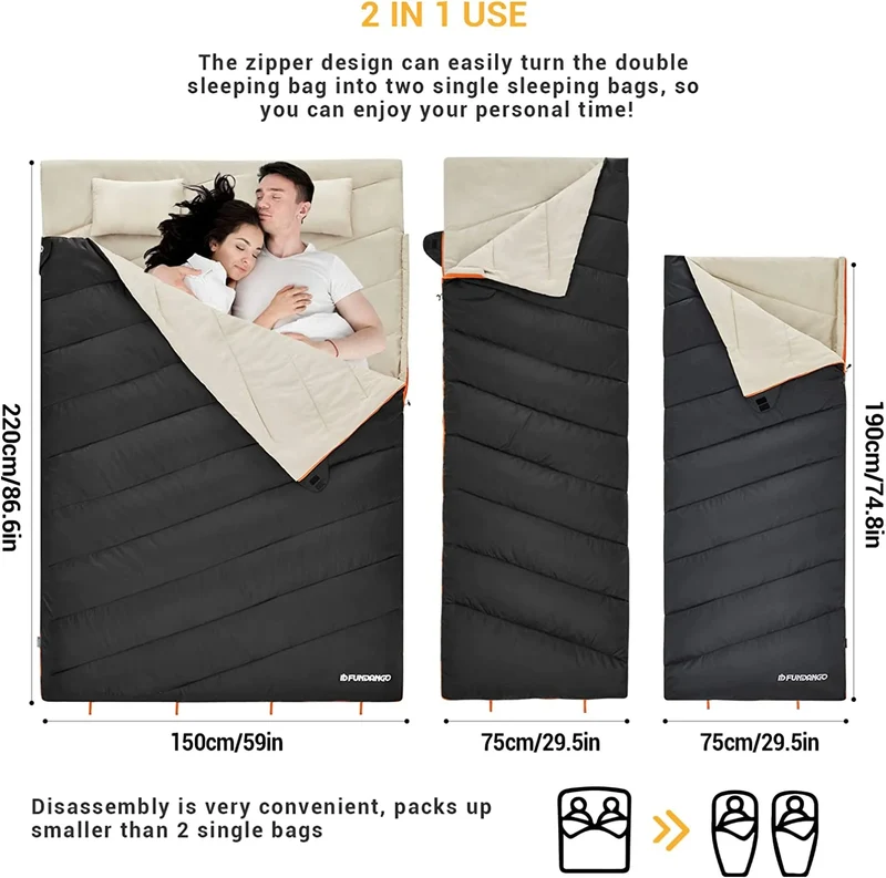 FUNDANGO COMFORT 200D Double Sleeping Bag with Hood