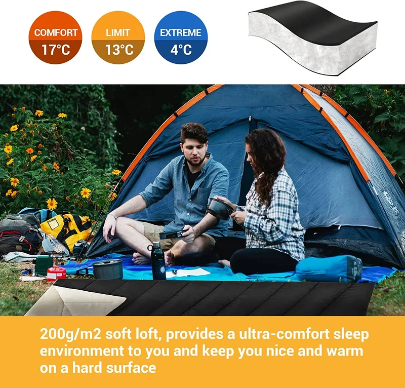 FUNDANGO COMFORT 200D Double Sleeping Bag with Hood