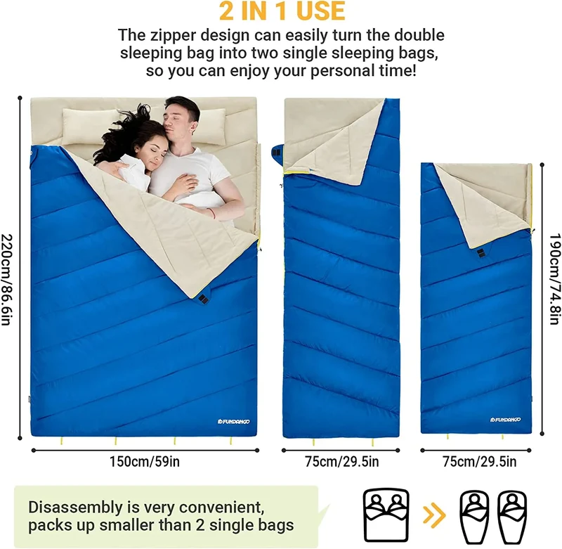 FUNDANGO COMFORT 200D Double Sleeping Bag with Hood