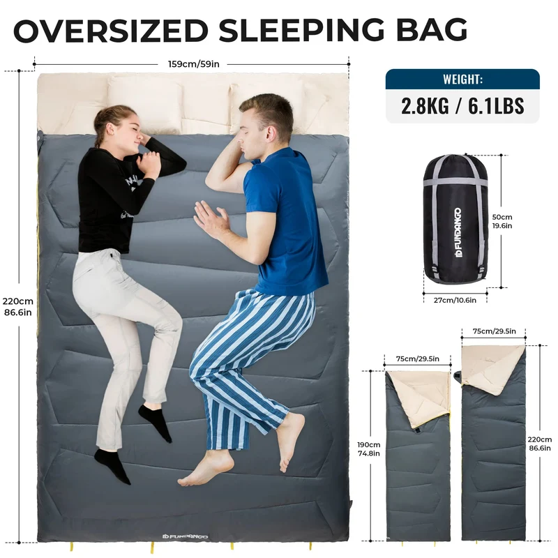FUNDANGO COMFORT 200D Double Sleeping Bag with Hood