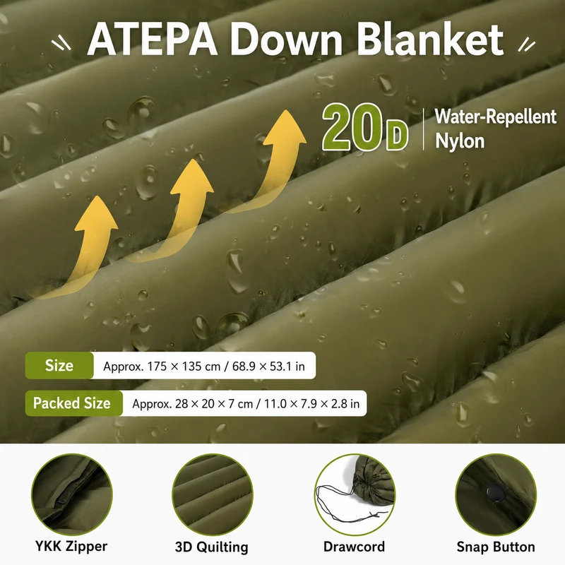 ATEPA Down Blanket TRIPPY 480 Waterproof Wearable Compact Blanket
