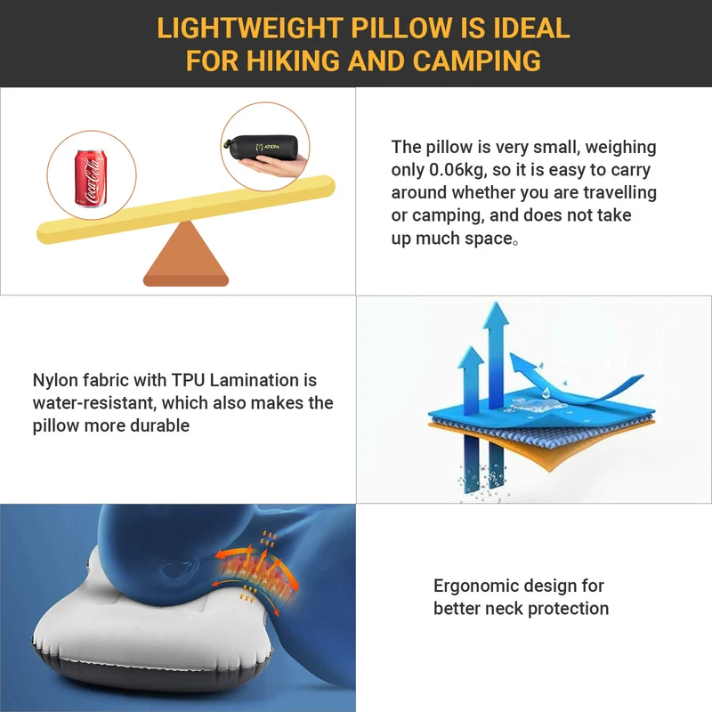 ATEPA VIRGA Air Pillow Ultralight Down Alternative Inflatable Travel Pillow