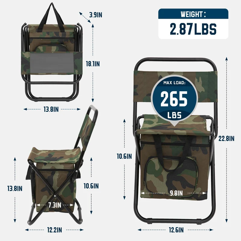 FUNDANGO Cooler Backrest Stool Fishing Chair with Cooler Bag
