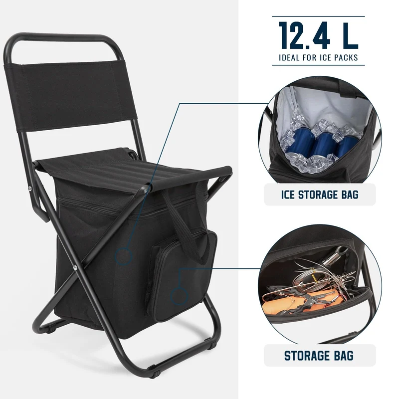 FUNDANGO Cooler Backrest Stool Fishing Chair with Cooler Bag