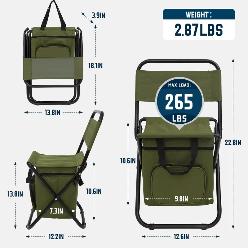 FUNDANGO Cooler Backrest Stool Fishing Chair with Cooler Bag