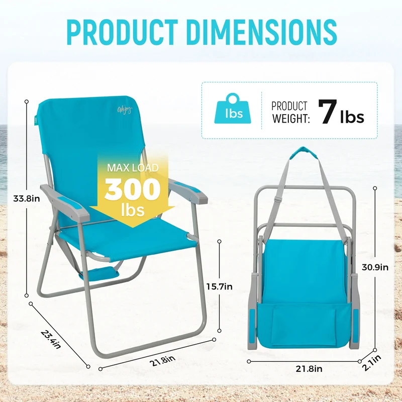 WEJOY High Back Beach Chairs with Hard Armrest