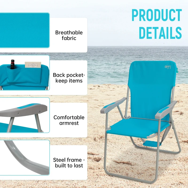 WEJOY High Back Beach Chairs with Hard Armrest