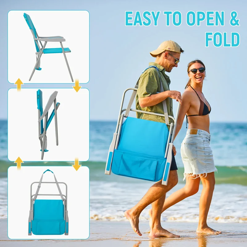WEJOY High Back Beach Chairs with Hard Armrest