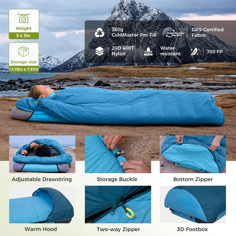 ATEPA 3-in-1 Backpacking Sleeping Bag Down Sleeping Bag 42.8°F to 6.8°F