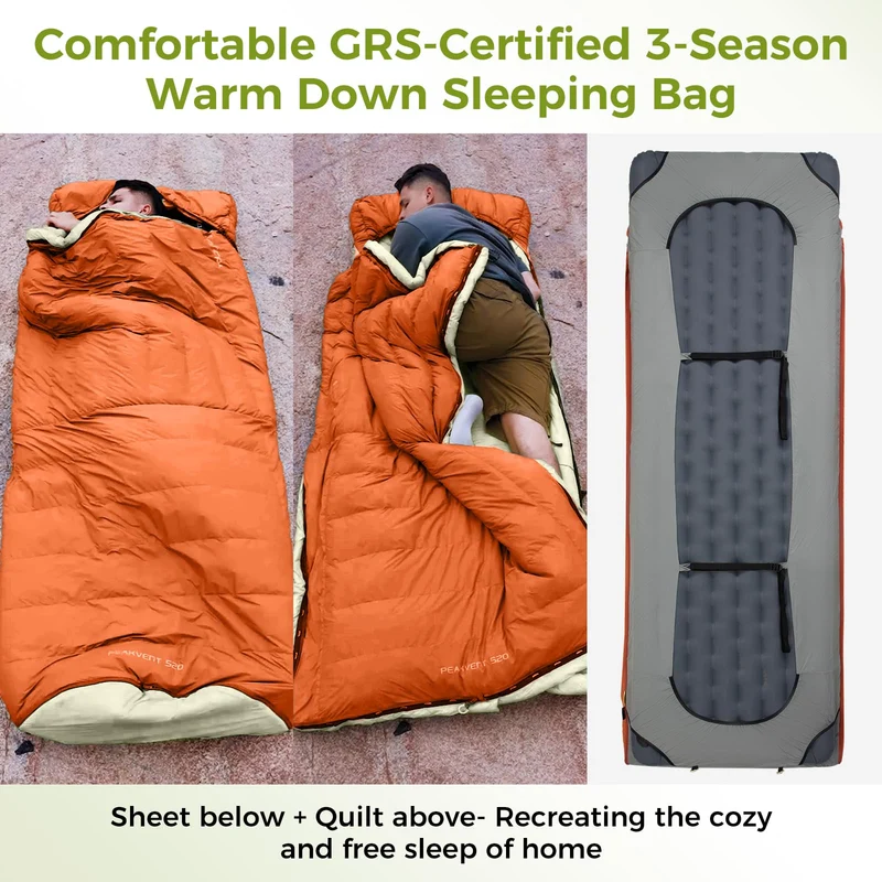 ATEPA 3-in-1 Backpacking Sleeping Bag Down Sleeping Bag 42.8°F to 6.8°F