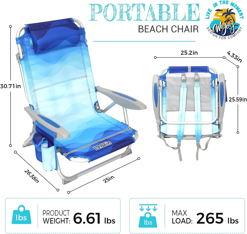 WEJOY Folding Beach Chair for Adults – 4-Position Adjustable