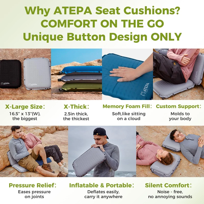ATEPA BUBBLE 6.5 Self-Inflating Memory Foam Seat Cushion