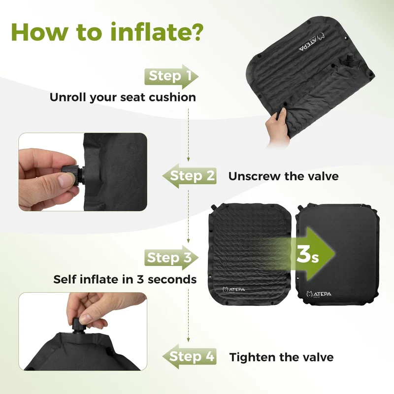 ATEPA BUBBLE 6.5 Self-Inflating Memory Foam Seat Cushion
