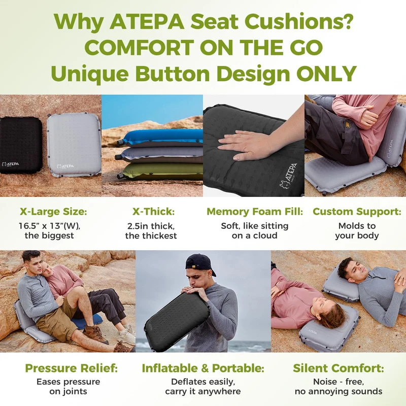 ATEPA BUBBLE 6.5 Self-Inflating Memory Foam Seat Cushion