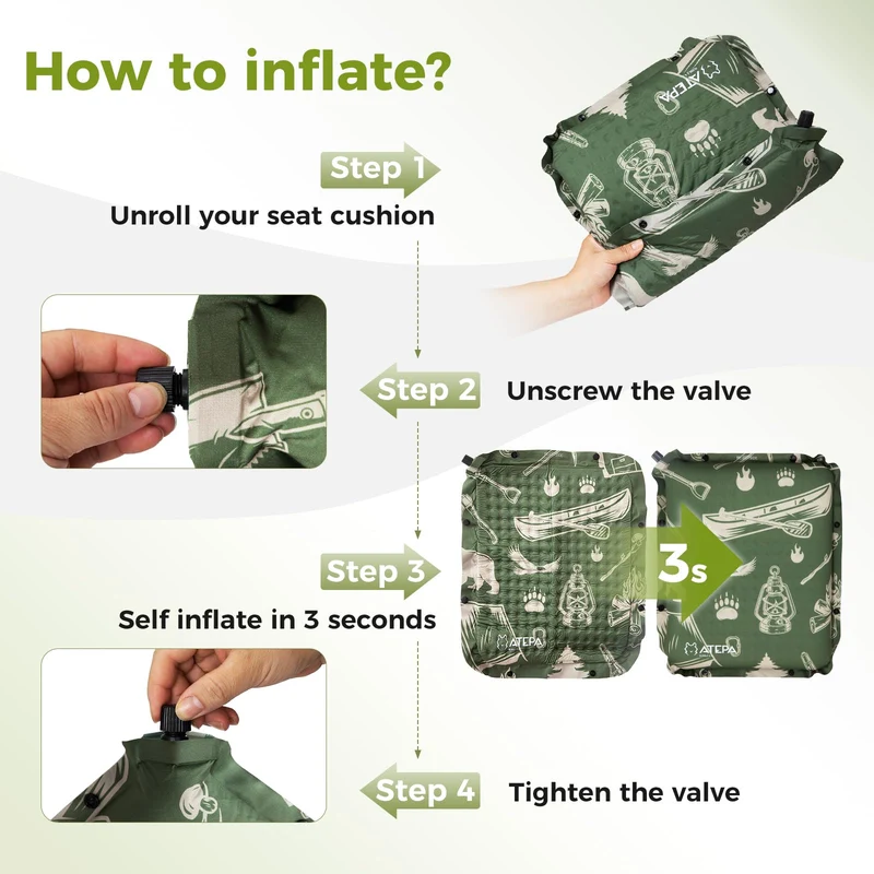 ATEPA BUBBLE 6.5 Self-Inflating Memory Foam Seat Cushion