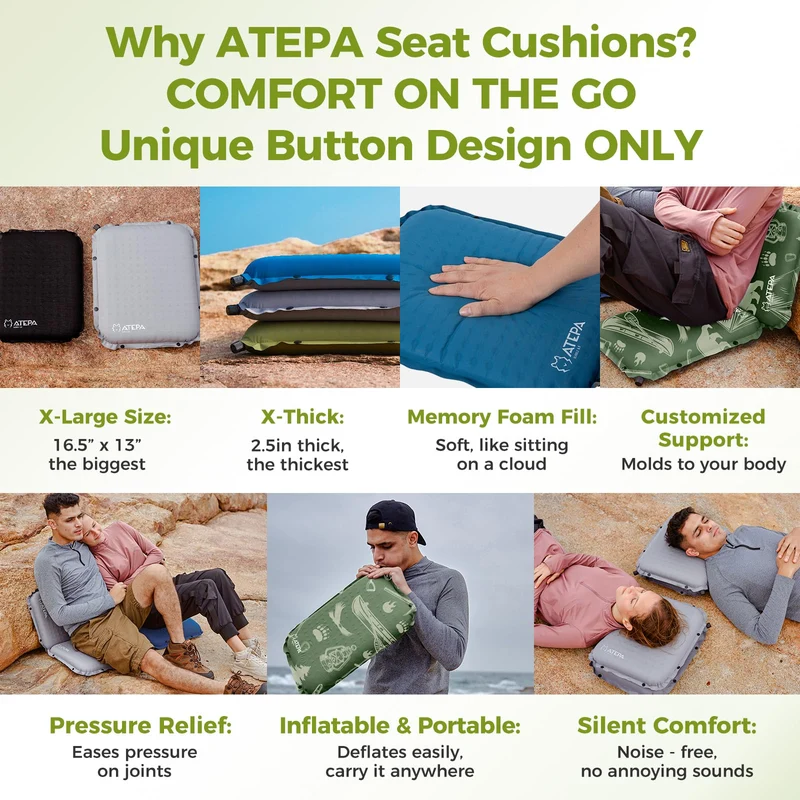 ATEPA BUBBLE 6.5 Self-Inflating Memory Foam Seat Cushion