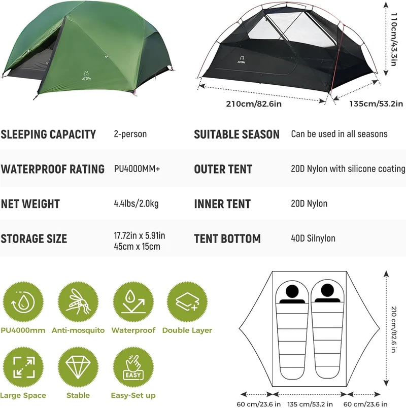 ATEPA Ultralight 2-Person Backpacking Tent