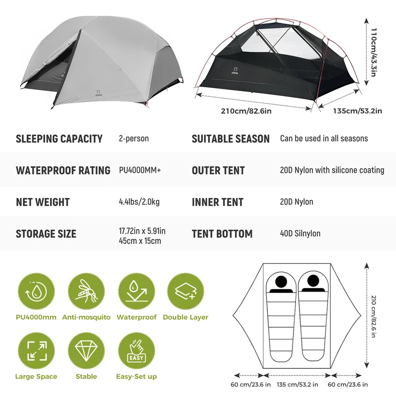 ATEPA Ultralight 2-Person Backpacking Tent