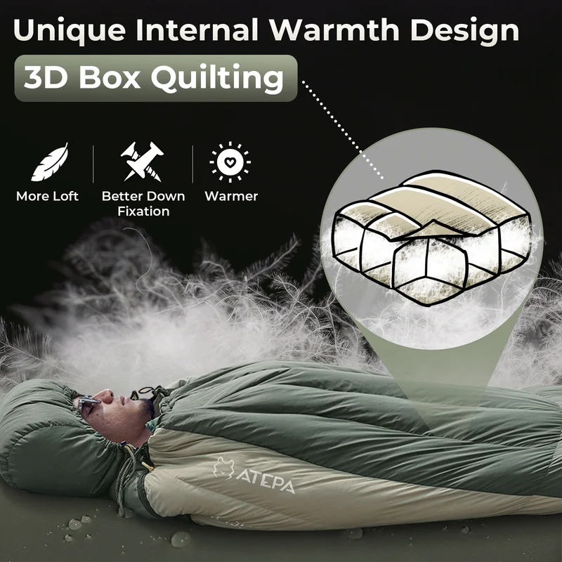 ATEPA PROMOTER 850 Ultralight Down Mummy Sleeping Bag | 850g 650FP Coldmaster™ Down, 17.6°F Limit Rating, 20D Nylon Shell