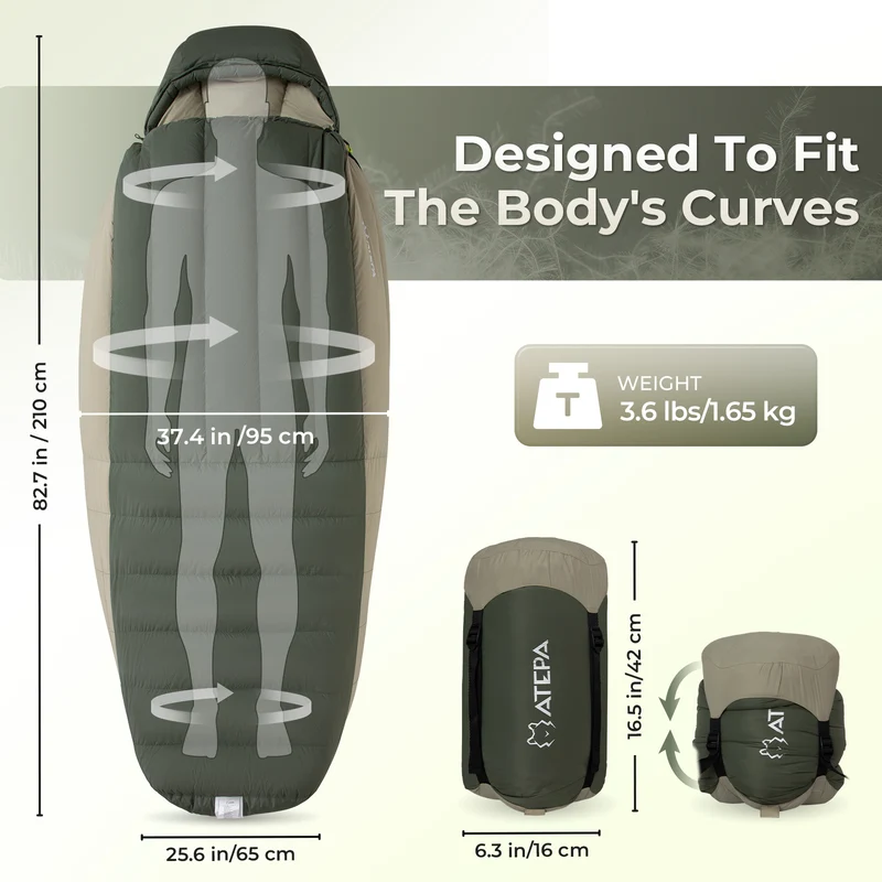 ATEPA PROMOTER 850 Ultralight Down Mummy Sleeping Bag | 850g 650FP Coldmaster™ Down, 17.6°F Limit Rating, 20D Nylon Shell