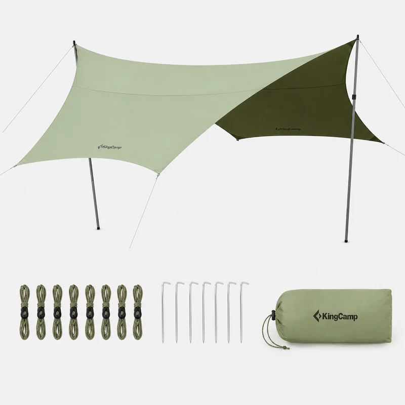 KingCamp Hexagon Camping Tarp | 14ft x 13.5ft TC Canvas Sun Shelter with 6 Guy Points, Water-Resistant for Camping, Beach, Picnic & Overlanding