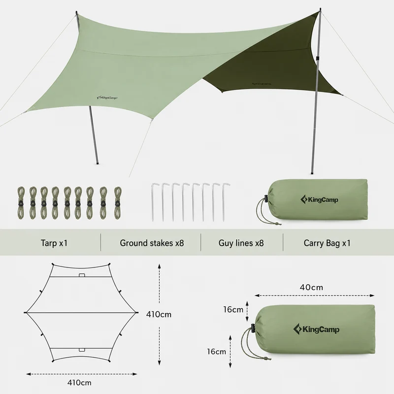 KingCamp Hexagon Camping Tarp | 14ft x 13.5ft TC Canvas Sun Shelter with 6 Guy Points, Water-Resistant for Camping, Beach, Picnic & Overlanding