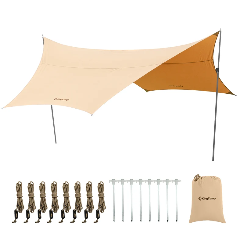 KingCamp Hexagon Camping Tarp | 14ft x 13.5ft TC Canvas Sun Shelter with 6 Guy Points, Water-Resistant for Camping, Beach, Picnic & Overlanding