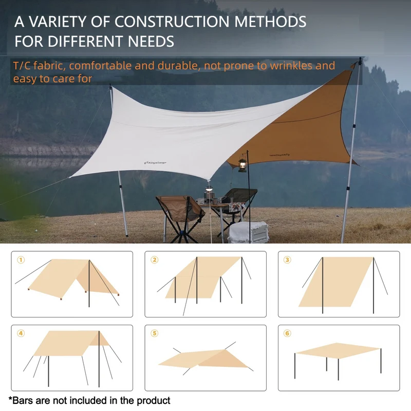 KingCamp Hexagon Camping Tarp | 14ft x 13.5ft TC Canvas Sun Shelter with 6 Guy Points, Water-Resistant for Camping, Beach, Picnic & Overlanding