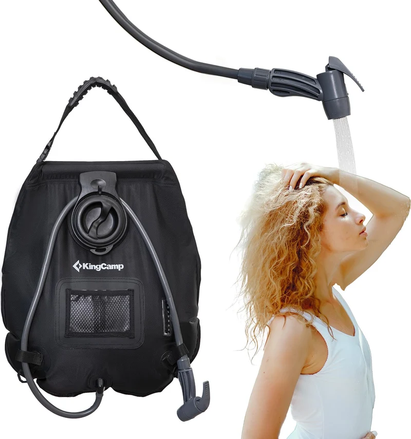 KingCamp 20L Solar Shower Bag for Camping | Portable Outdoor Shower with Temperature Display, Upgraded Leak-Proof Hose & Adjustable Spray Nozzle