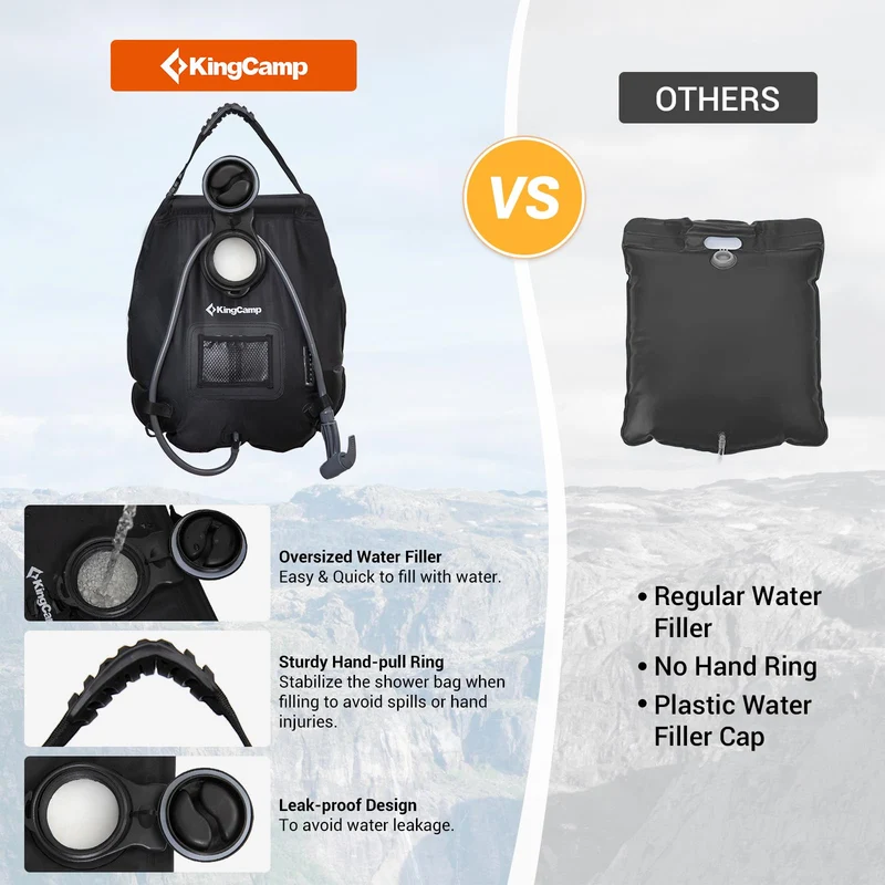 KingCamp 20L Solar Shower Bag for Camping | Portable Outdoor Shower with Temperature Display, Upgraded Leak-Proof Hose & Adjustable Spray Nozzle