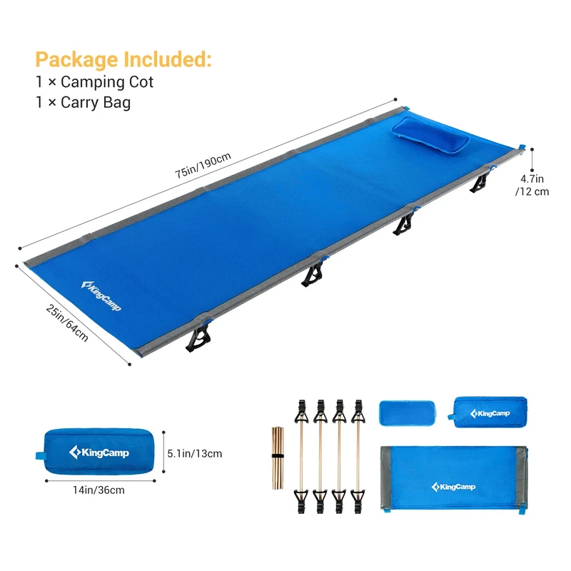 KingCamp Ultralight Folding Camping Cot | 4.9 lbs Lightweight Portable Cot with 7075 Aluminum Frame, 265lb Capacity
