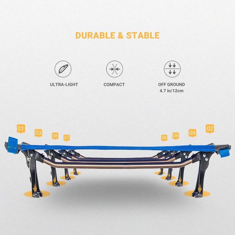 KingCamp Ultralight Folding Camping Cot | 4.9 lbs Lightweight Portable Cot with 7075 Aluminum Frame, 265lb Capacity