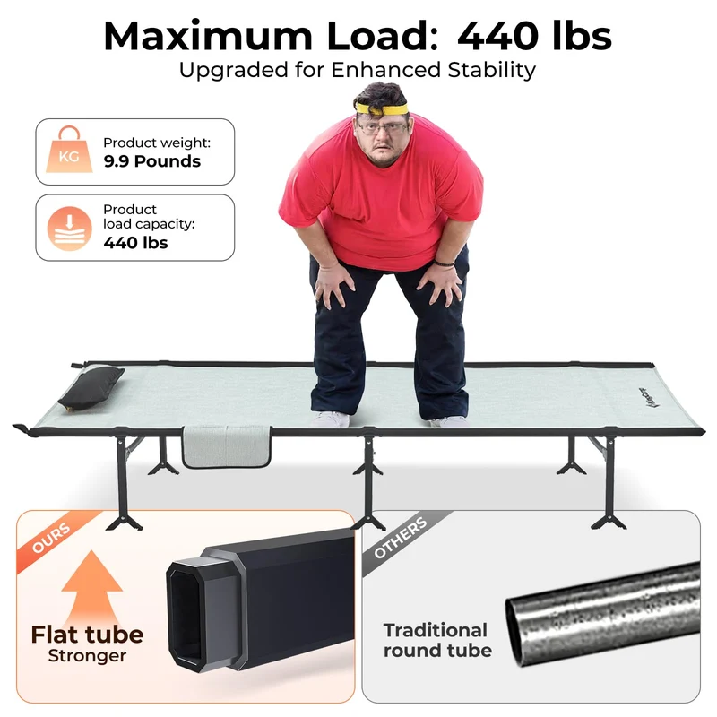 KingCamp 80" Extra Long Portable Folding Cot | 441lb Capacity Lightweight Camping Bed with 7075 Aluminum Frame