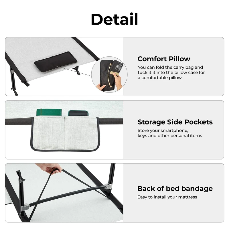 KingCamp 80" Extra Long Portable Folding Cot | 441lb Capacity Lightweight Camping Bed with 7075 Aluminum Frame