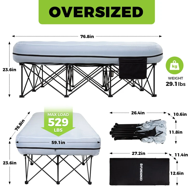 FUNDANGO Queen Camping Cot with Detachable Air Mattress