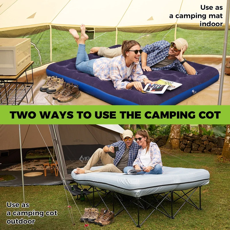 FUNDANGO Queen Camping Cot with Detachable Air Mattress