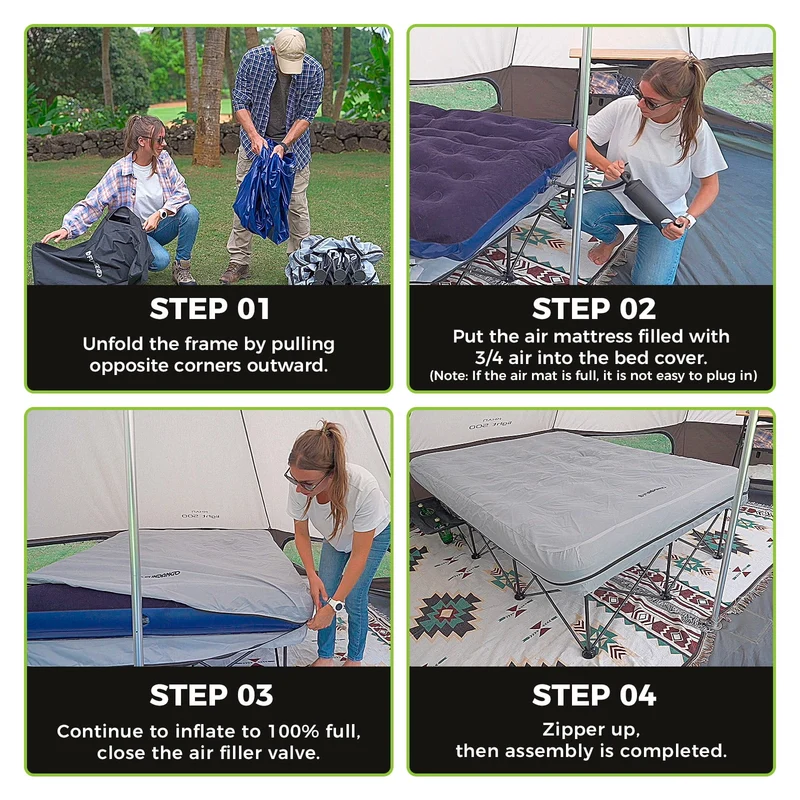 FUNDANGO Queen Camping Cot with Detachable Air Mattress