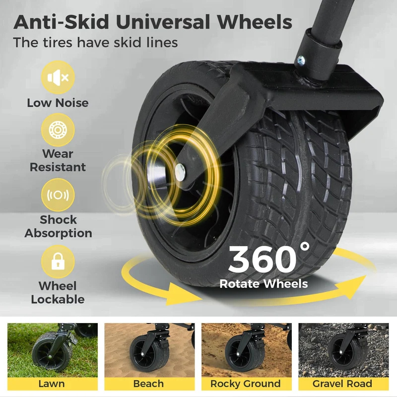 FUNDANGO Heavy Duty 300L Folding Wagon | Dual Chassis Camping Cart with 7" Off-Road Wheels & Brake, 330lb Capacity for Hunting, Overlanding