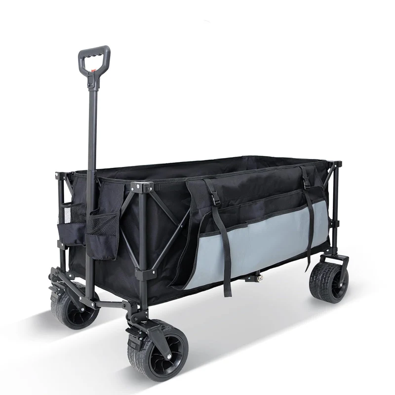 FUNDANGO Heavy Duty 300L Folding Wagon | Dual Chassis Camping Cart with 7" Off-Road Wheels & Brake, 330lb Capacity for Hunting, Overlanding