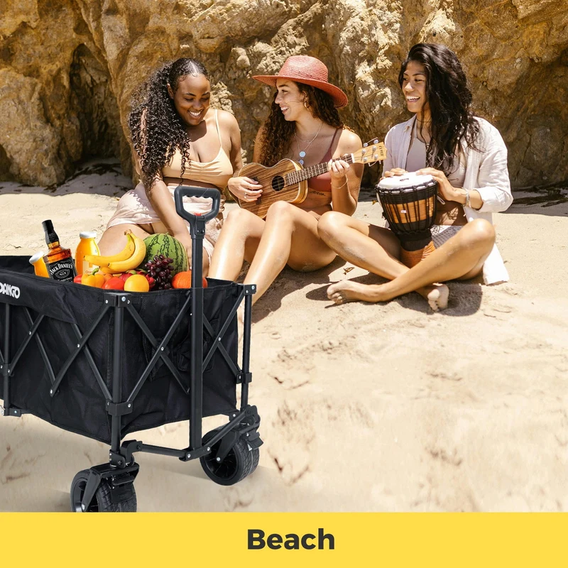 FUNDANGO Heavy Duty 300L Folding Wagon | Dual Chassis Camping Cart with 7" Off-Road Wheels & Brake, 330lb Capacity for Hunting, Overlanding