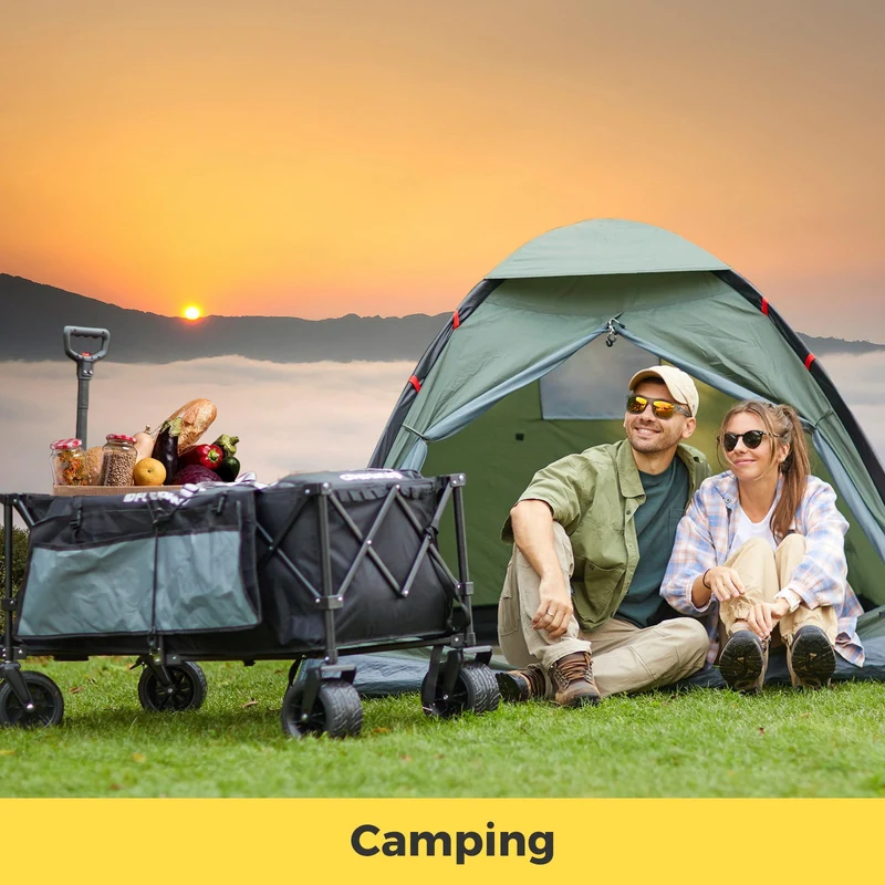 FUNDANGO Heavy Duty 300L Folding Wagon | Dual Chassis Camping Cart with 7" Off-Road Wheels & Brake, 330lb Capacity for Hunting, Overlanding