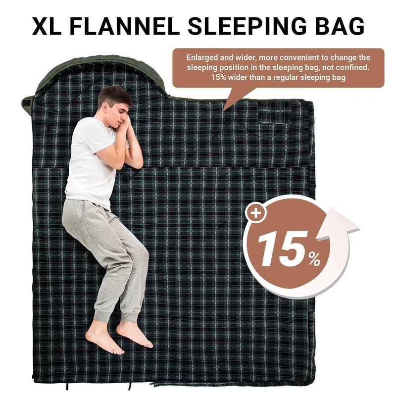 KingCamp GALE 300 Wide Sleeping Bag for Adults – Envelope Style with Hood