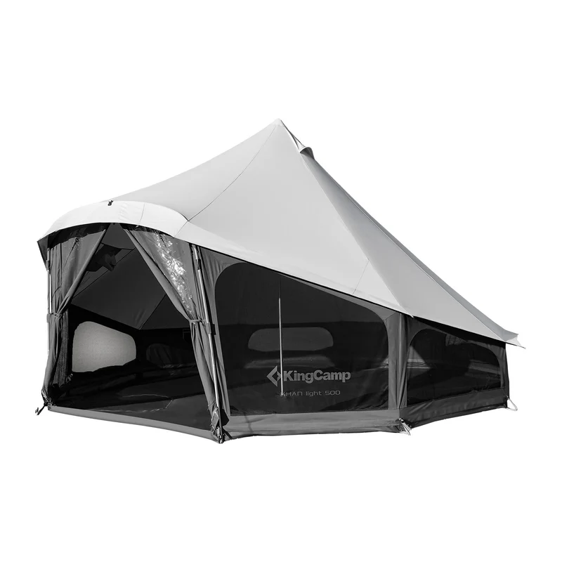 KingCamp KHAN LIGHT 500 Hot Tent, 8–10 Person TC Canvas Glamping Tent with 180° Panoramic Vestibule, Stove Jack & Waterproof Floor
