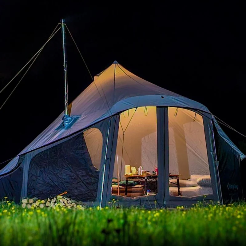 KingCamp KHAN LIGHT 500 Hot Tent, 8–10 Person TC Canvas Glamping Tent with 180° Panoramic Vestibule, Stove Jack & Waterproof Floor